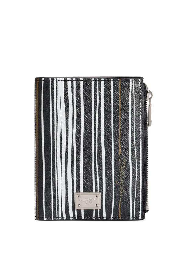 Stripe-Print Bifold Wallet in Calfskin 