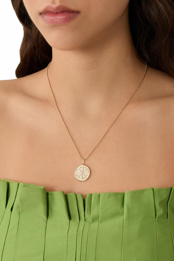 Sand Dollar Coin Charm Necklace, 14k Yellow Gold & Diamonds