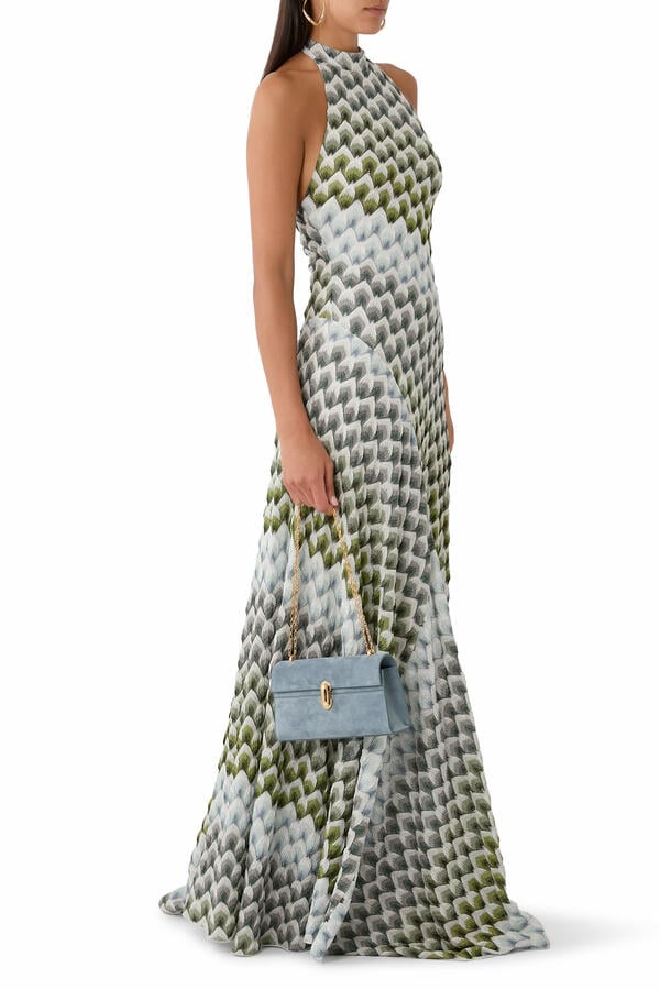 Laced Raschel Halter Neck Maxi Dress