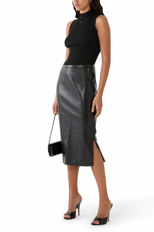 Long Wet Look Vinyl Skirt