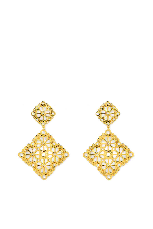 Spade Flower Lace Drop Earrings, Plated Metal & Steel