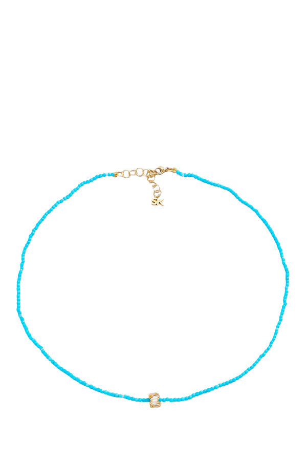 Infinite Mini Rondelle Necklace, 18K Yellow Gold with Diamonds & Turquoise Beads