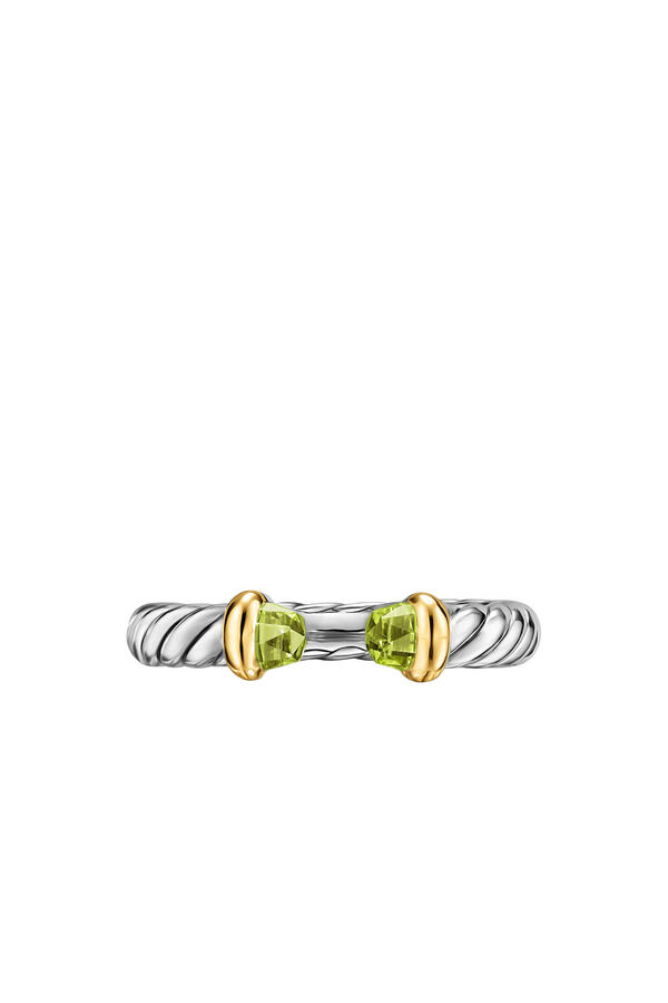 Petite Cable Open Ring, Sterling Silver with 14K Yellow Gold & Peridot