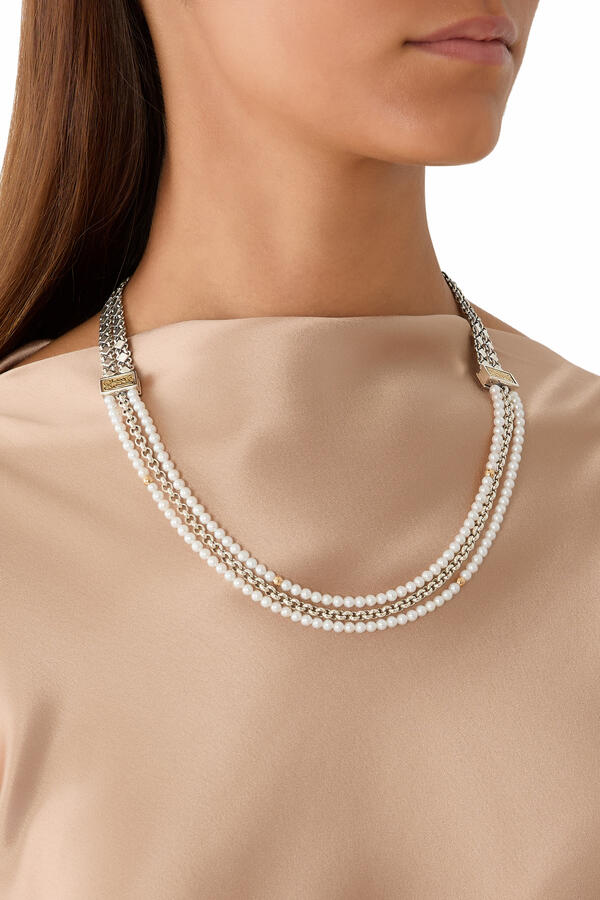 Layered Pearl Necklace, 18K Gold and Sterling Silver & Pearl Beads