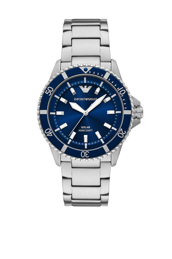 World Explorer Solar-Powered Three-Hand Stainless Steel Watch
