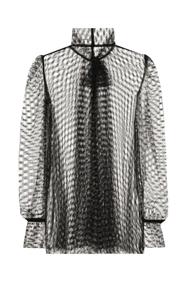 Mesh Pussy-Bow Blouse