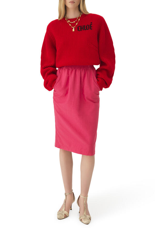 Side Pockets Midi Pencil Skirt