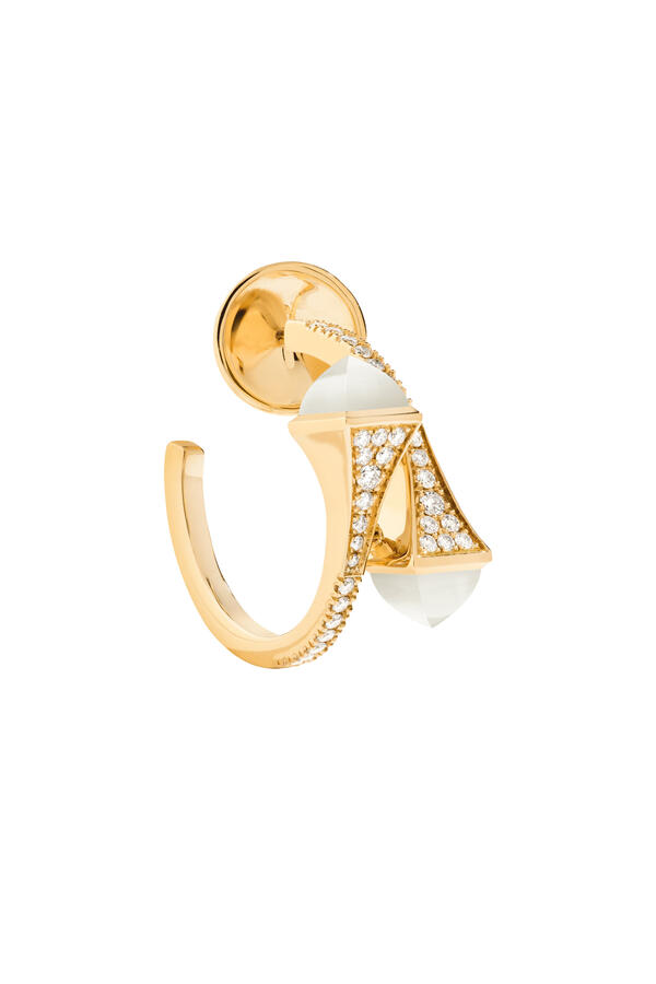Cleo Huggie Earrings, 18k Yellow Gold & Moonstone, Diamonds