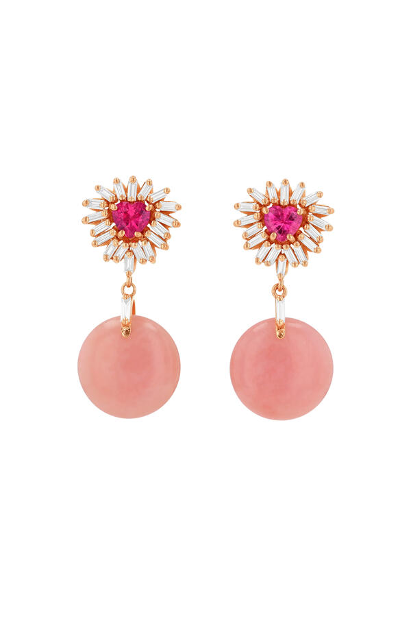Heart Drop Earrings, 18K Rose Gold with Opal, Pink Sapphire & Diamonds