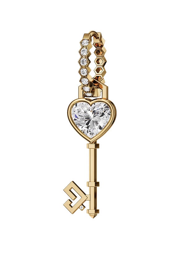 Key of Love Single Hoop Earring, 18k Yellow Gold & Diamonds