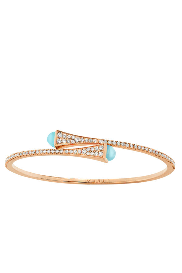 Cleo Slim Bangle, 18k Rose Gold with Blue Chalcedony & Diamonds