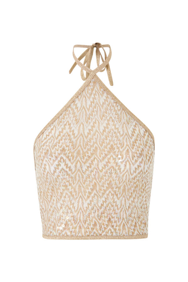 Zigzag Sequinned Halter Neck Crop Top