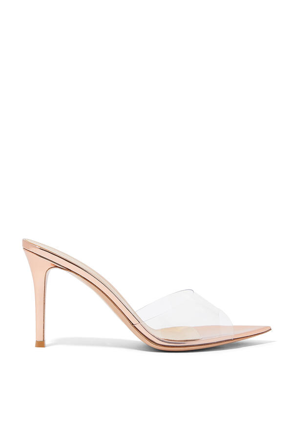 Elle 85 Mules in Plexi & Metallic Leather