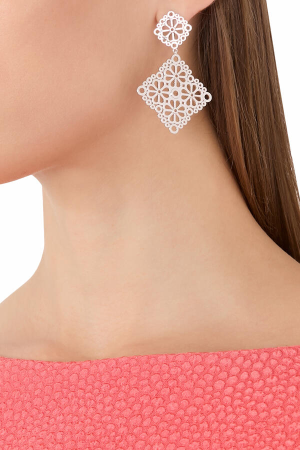 Spade Flower Lace Drop Earrings, Plated Metal & Steel