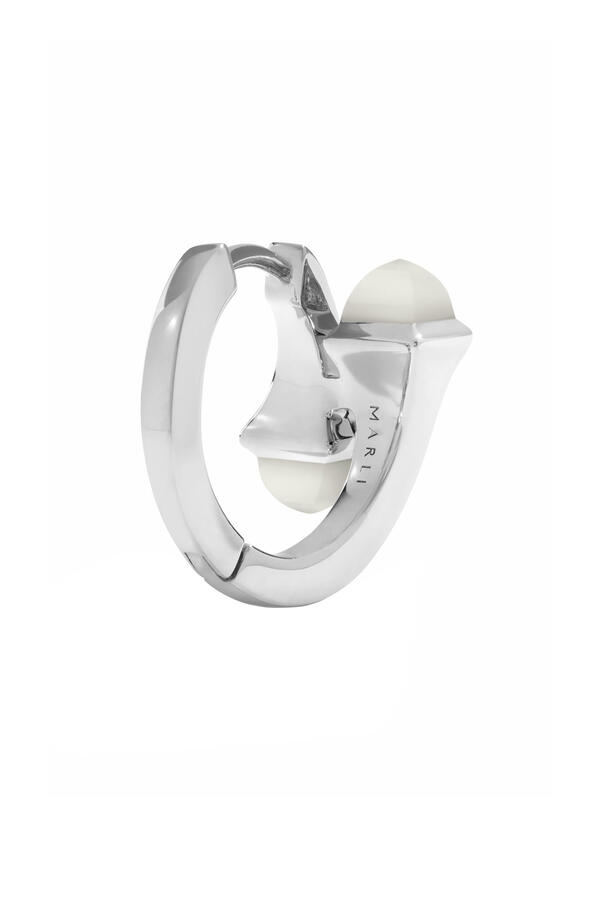 Cleo Huggie Earrings, 18k White Gold Moonstone & Diamonds