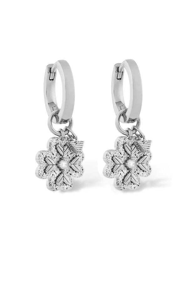 Four-Leaf Clover Hoop Earrings, Sterling Silver