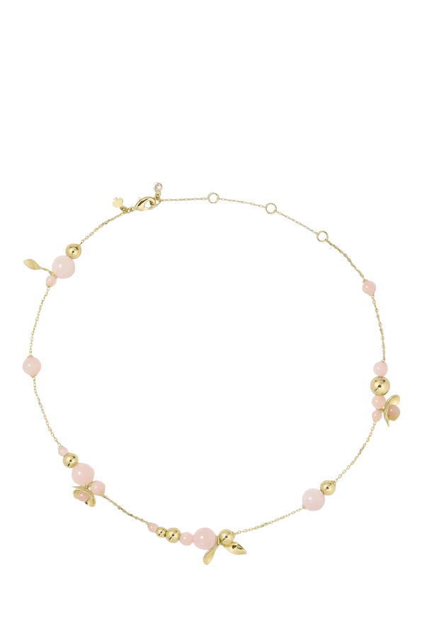 Gilded Garden Necklace, Brass, Nylon Cord & Cubic Zirconia, Glass Stone