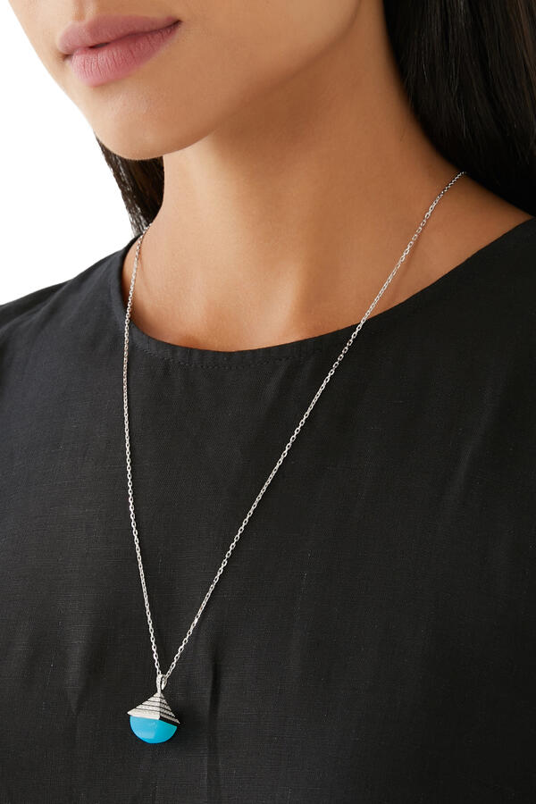 Cleo Rev Midi Necklace, 18k White Gold with Blue Chalcedony & Diamonds