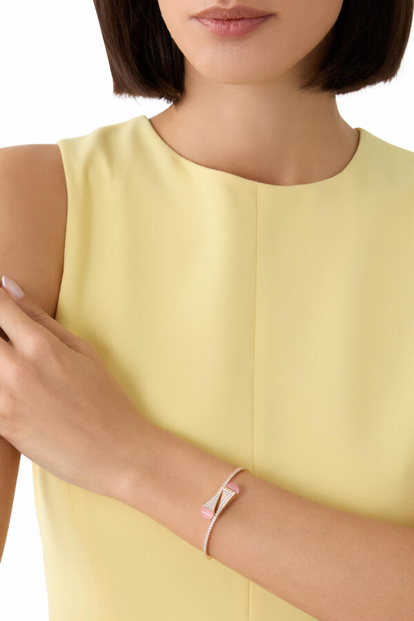 Cleo Midi Slip-On Bracelet, 18k Yellow Gold with Diamonds & Pink Quartz Agate