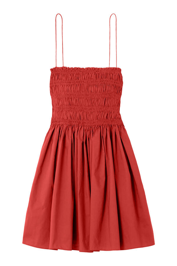 Shirred Organic Cotton-Poplin Mini Dress