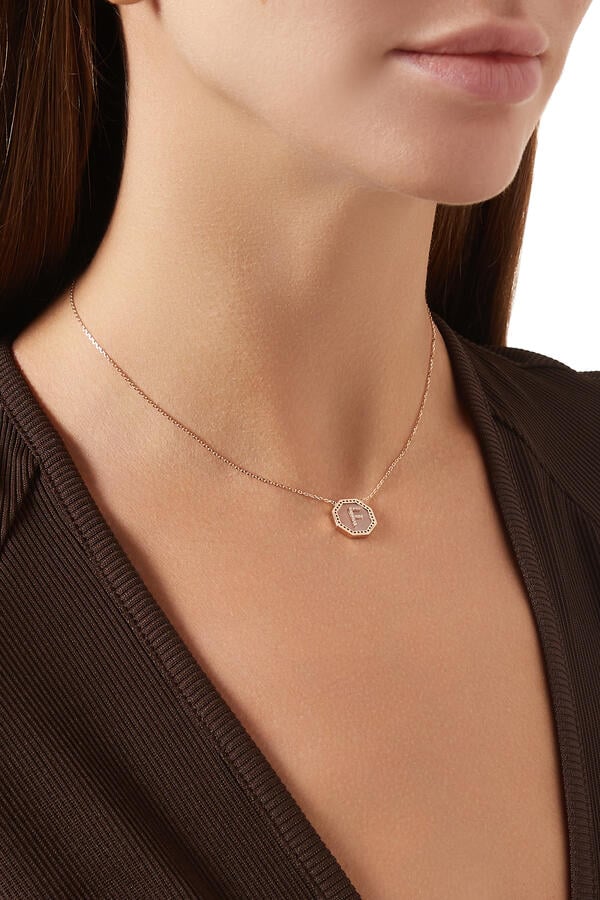 Harf Turath Letter A Pendant Necklace, 18k Rose Gold, Diamonds & Mother of Pearl
