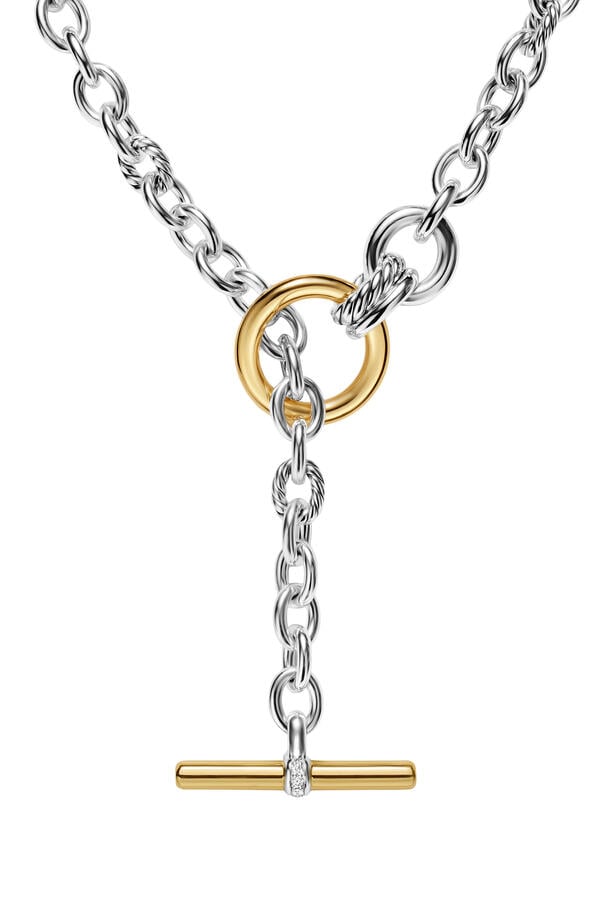 DY Mercer® Double Row Toggle Chain Necklace, Sterling Silver with 18K Yellow Gold and Diamonds