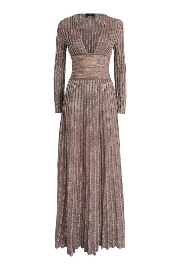  Partialized Long-Sleeve V-Neck Maxi Dress