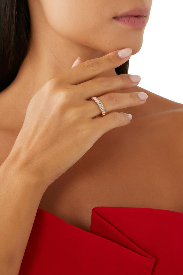 Sculpted Cable Ring, 18k Rose Gold & Diamonds