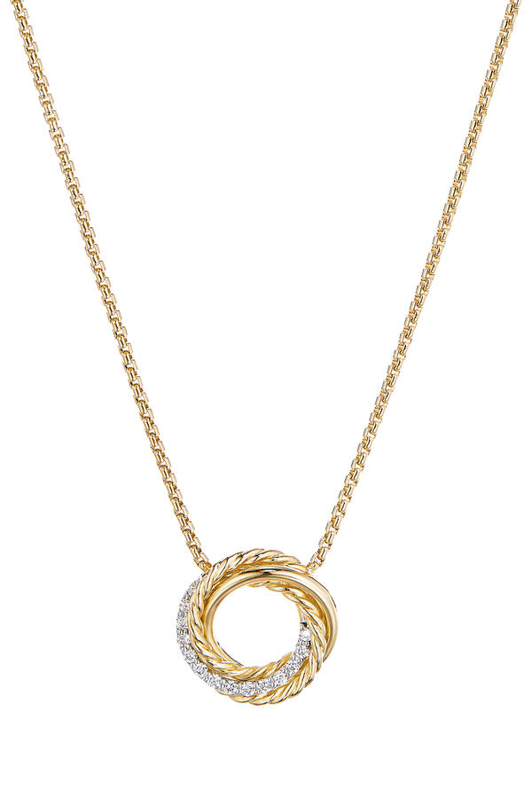 Crossover Diamond Pendant Necklace, 18k Yellow Gold