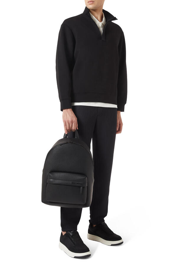 Embossed Logo Textured Backpack