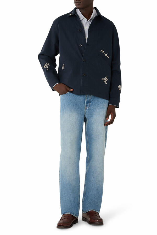 Berry Herringbone Embroidery Overshirt 