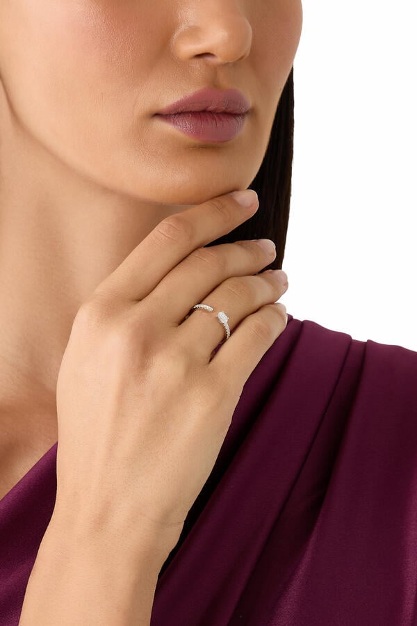 Oval Saturn Ring, 18k White Gold & Diamonds