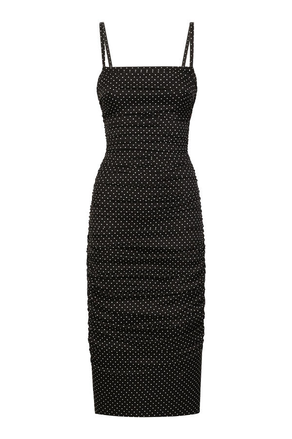 Charmeuse Sheath Dress with Micro Polka-Dot Print