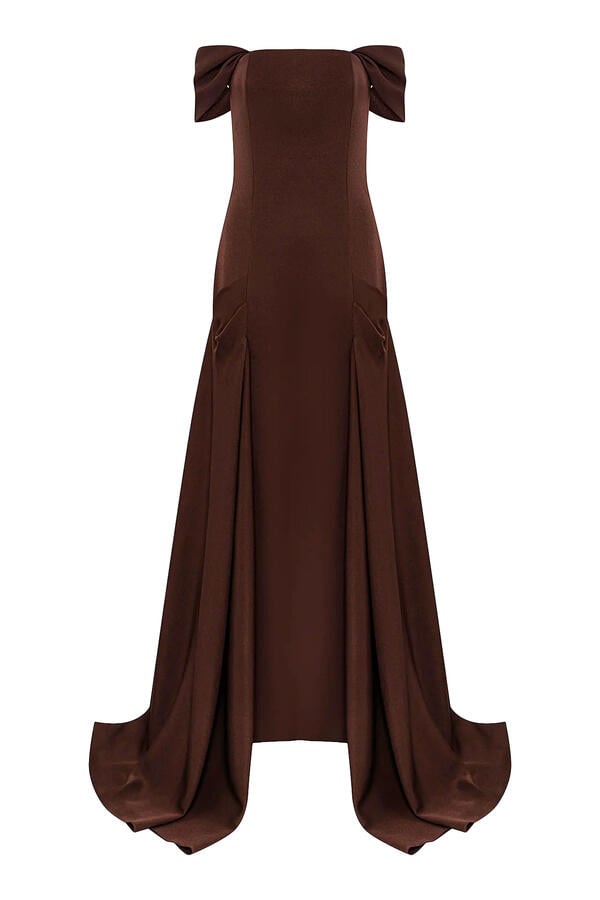 Fallen Sleeve Crepe Gown