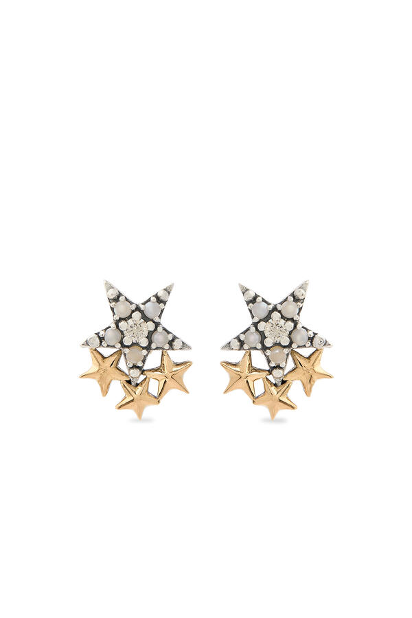 Soraya Constellation Star Earrings, 18K Gold with Sterling Silver, Pearls & Diamonds
