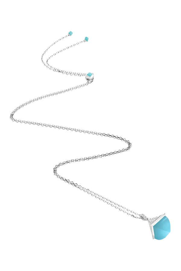 Cleo Rev Midi Necklace, 18k White Gold with Blue Chalcedony & Diamonds