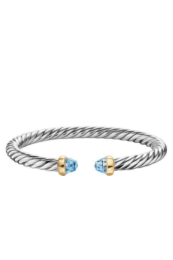 Cable Flex® Bracelet, Sterling Silver with 14K Yellow Gold & Blue Topaz