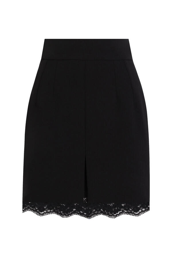 Lace-Trim Wool Mini Skirt