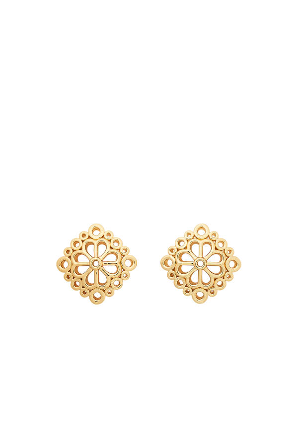 Spade Flower Lace Studs, Plated Metal & Cubic Zirconia, Surgical Steel Posts