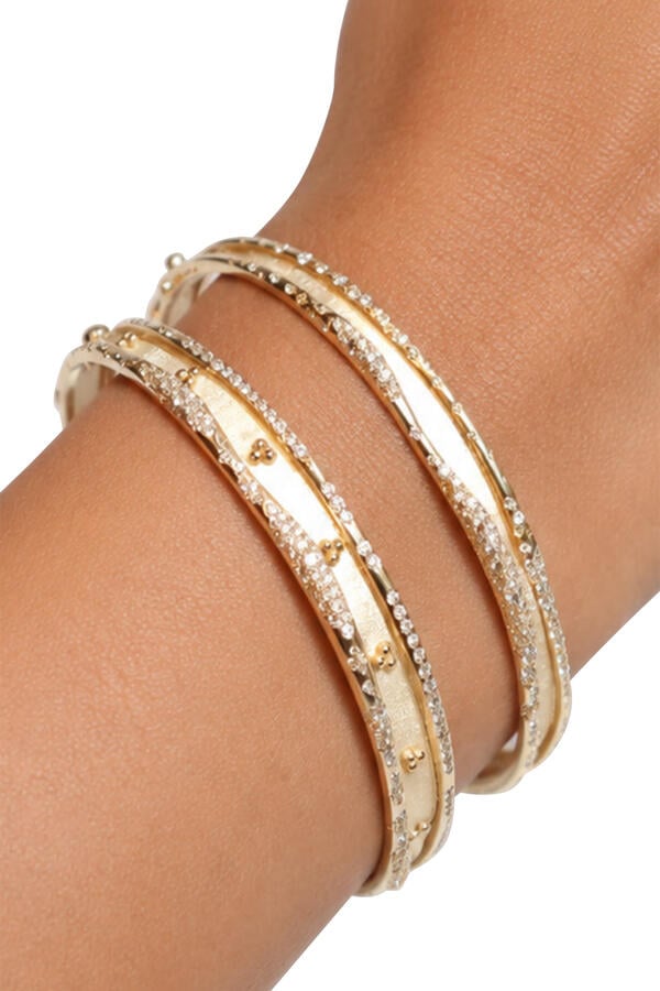 Folded Bangle, 18K Yellow Gold with White Diamonds