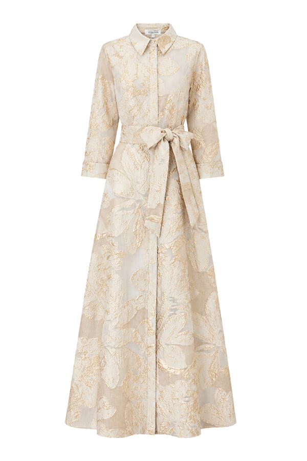 Metallic Burn Out Jacquard Shirt Waist Gown