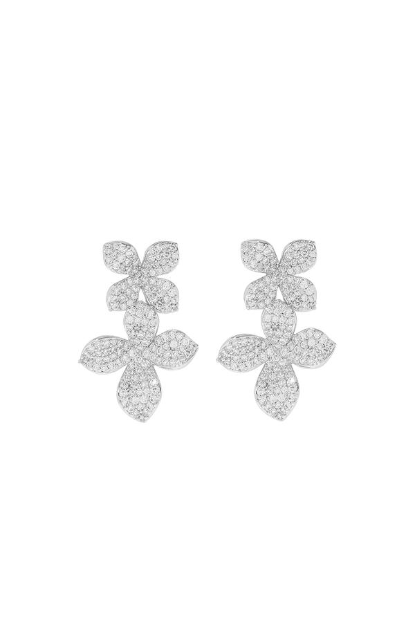 Double Flower Crystal Drop Earrings, Sterling Silver & Stone Charms