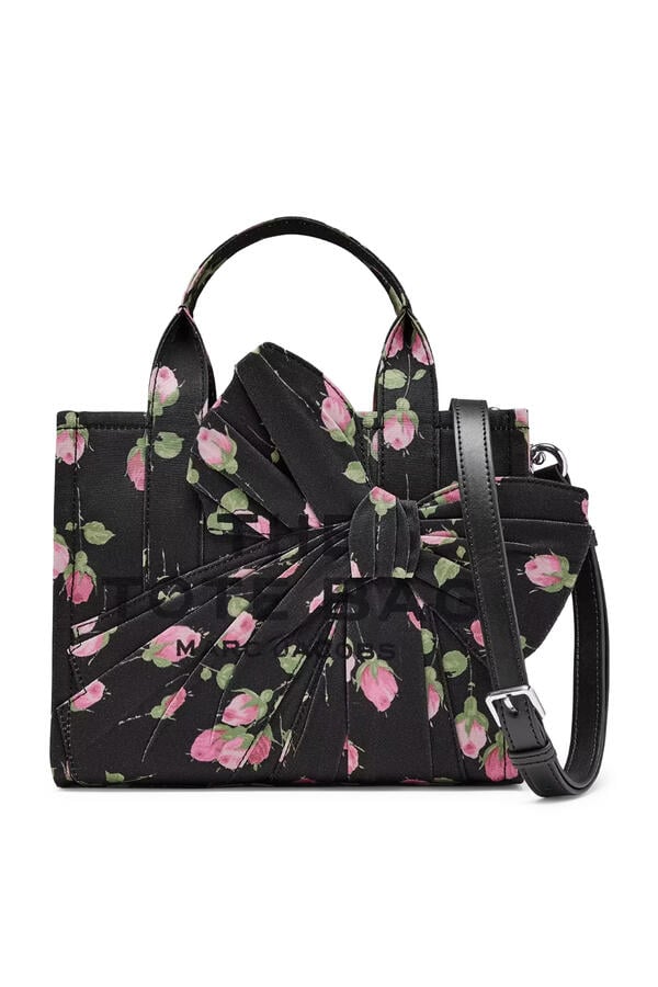 حقيبة يد صغيرة بنقشة زهور فينتج وفيونكة كبيرة قماش قنب