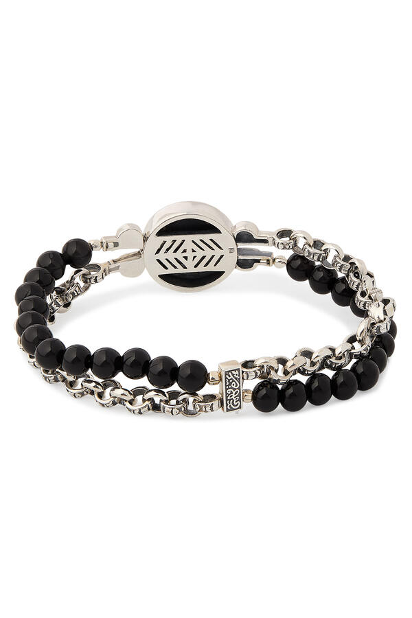 Warrior Twisted Band Bracelet, 18k Yellow Gold, Sterling Silver & Onyx, Leather