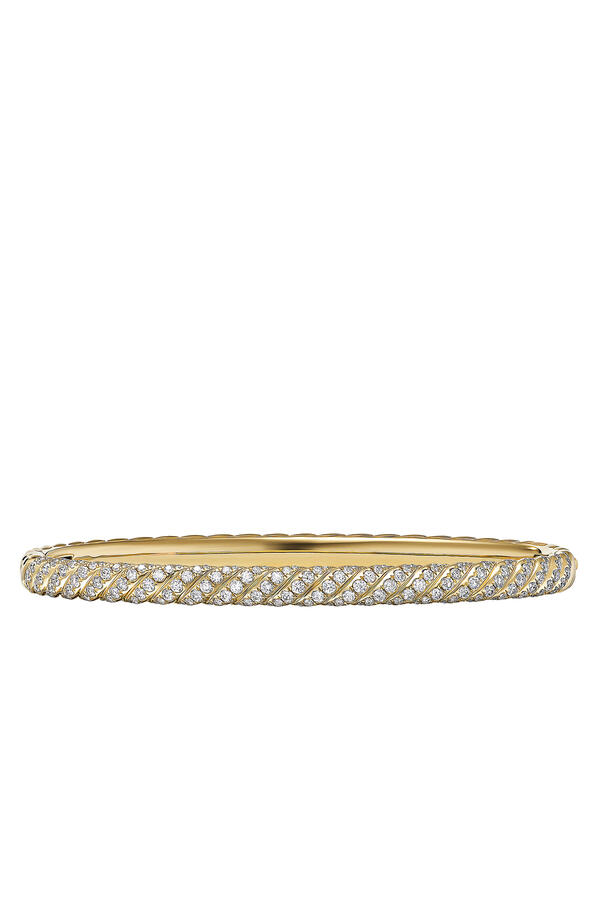 Sculpted Cable Bangle Bracelet, 18k Yellow Gold & Diamonds