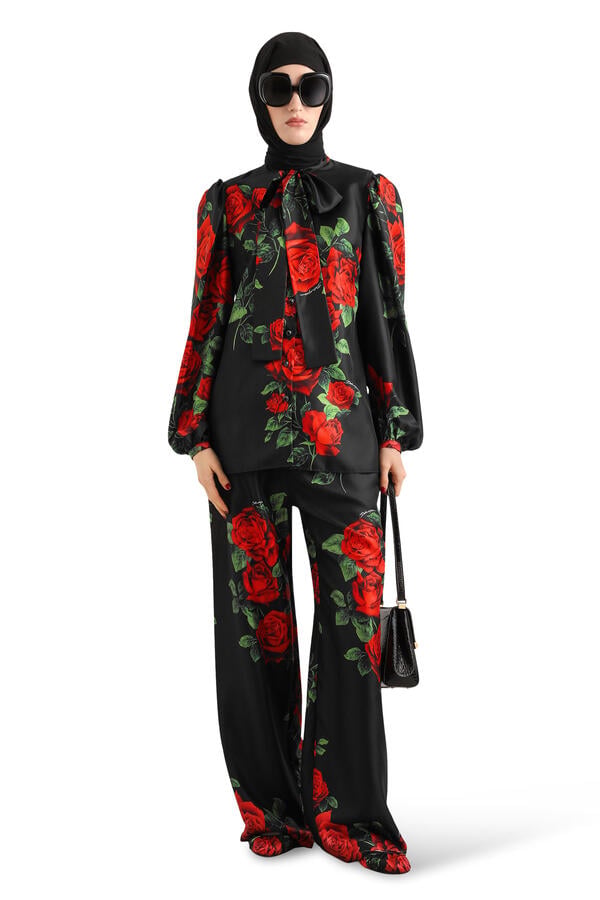 Rose-Print Silk Shirt