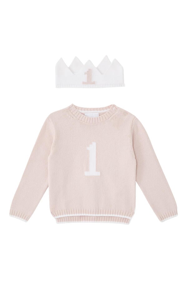 Kids Organic Cotton Blend My 1st Birthday Jumper & Crown Gift Set