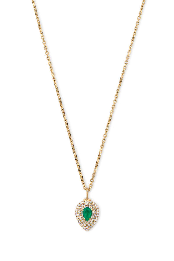 Pear-Shaped Loulou Locket, 18k Yellow Gold, Diamonds & Emerald