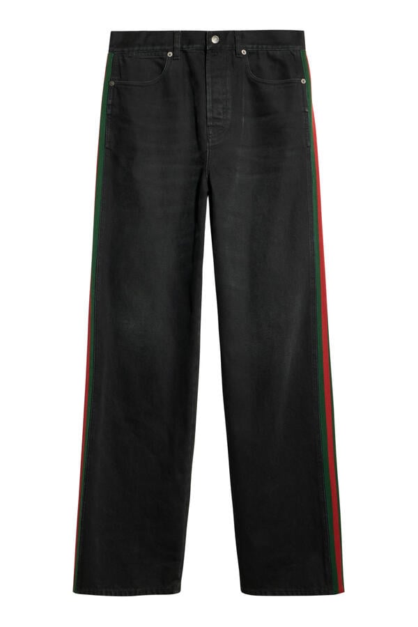 Cotton Denim Pants With Web Insert 