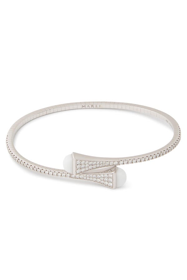 Cleo Slim Slip-On Bracelet, 18k White Gold & Diamonds